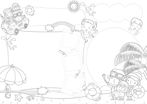 勾边填色线描板报电子小报假期计划手抄报模板寒假活动板报假期旅游a4