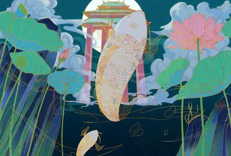 鱼跃龙门插画图片壁纸