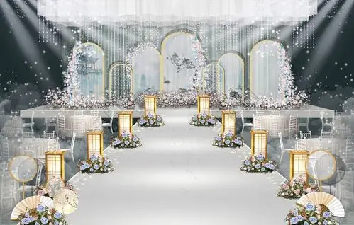 淡蓝色新中式婚礼效果图设计图免费下载_5906像素_psd格式_编号