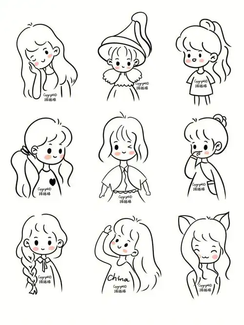 可爱头像怎么画女孩子的头发简笔画临摹素