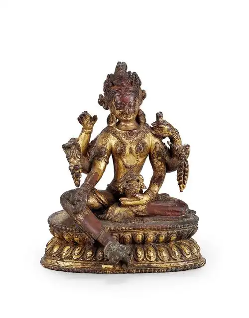 十五世纪 尼泊尔铜鎏金六臂财续佛母
