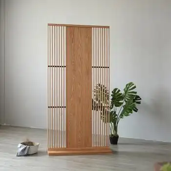 实木屏风简约移动隔断客厅家用红橡木玄关屏风日式原木座屏红橡木