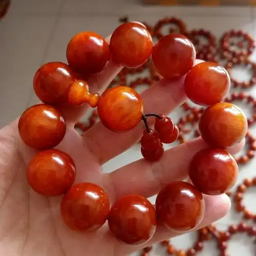 明子琥珀木手串北沉香琥珀木男女手串珠串东北红松明子原料满高油全透