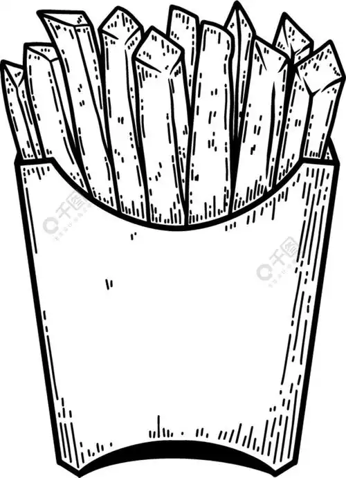 雕刻风格的炸薯条插图海报标签标志标志菜单的设计元素矢量图