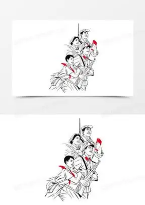 手绘免抠红军军人免抠素材301复古风劳动节海报背景90复古风劳动节