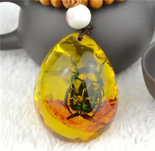 创意人工琥珀昆虫标本项链桃木吊坠毛衣链长款服装饰品特价工艺品