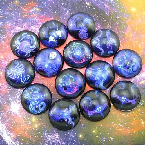 12星座圆形时光宝石玻璃贴片 滴胶 项链手链钥匙扣饰品配件 xz61