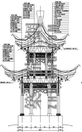 六八角亭木结构重檐