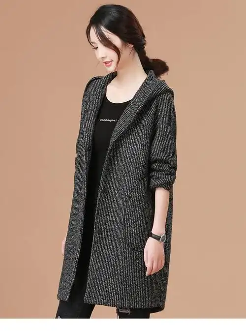 服饰内衣 女装 女士风衣/大衣 > 施悦名中长款连帽风衣外套冬季毛呢