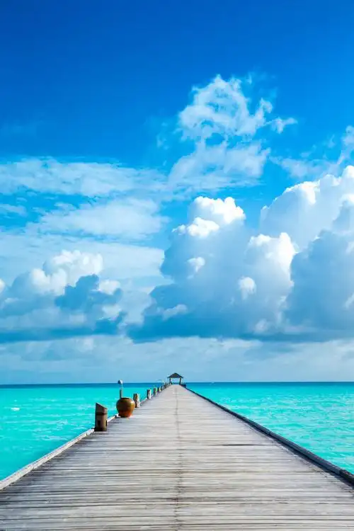 拥有白色沙滩和大海的热带马尔代夫岛