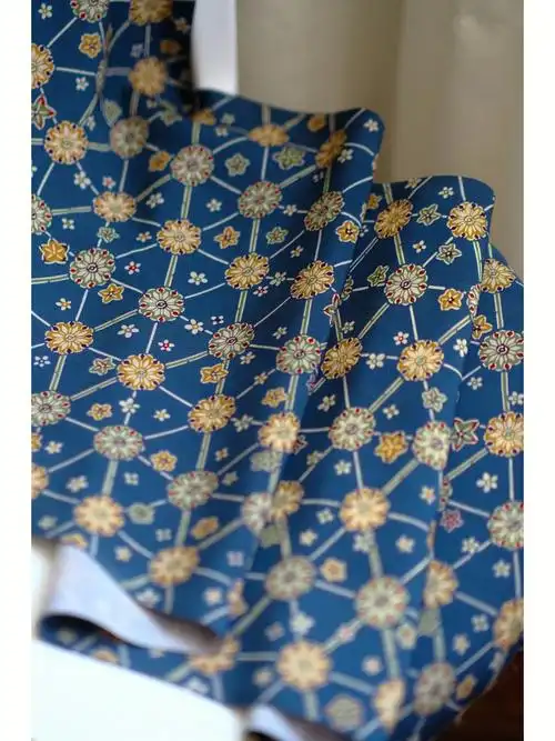 复古蓝几何正绢小纹