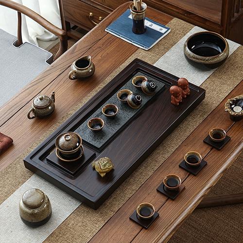 黑檀实木茶盘整块家用中式茶海盘托乌金石大号原木泡茶高档小茶台