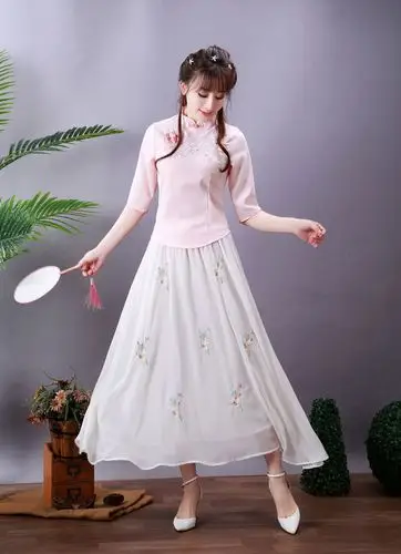 欧根纱旗袍两件套