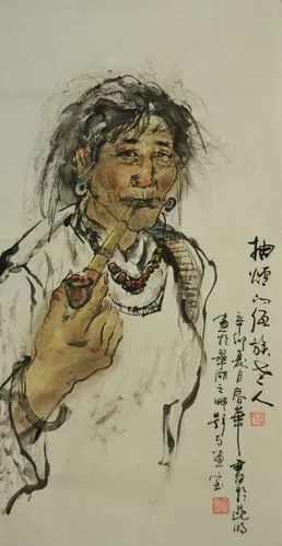 抽烟的佤族老人