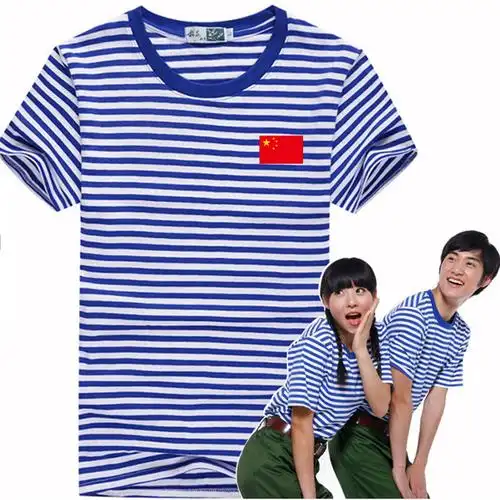 海军衫军训服t恤夏季海魂衫短袖男t恤八一印花圆领百搭海军衫蓝白条纹