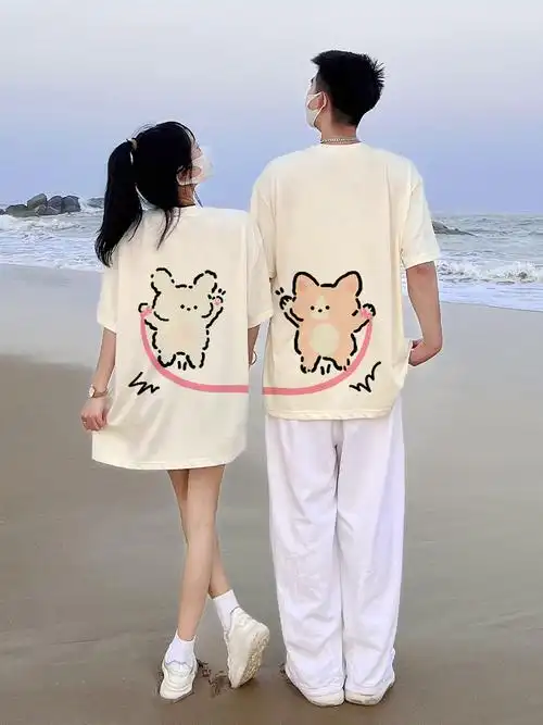 【220克精梳-250克双纱100%纯棉】情侣装t恤夏季2024新款潮牌高级感