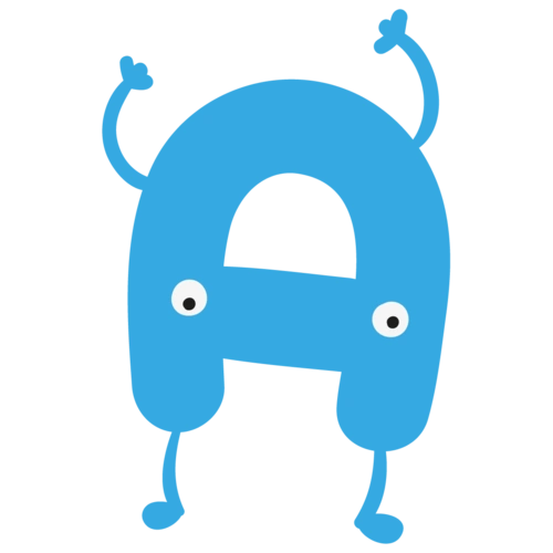 卡通蓝色可爱拟人字母a