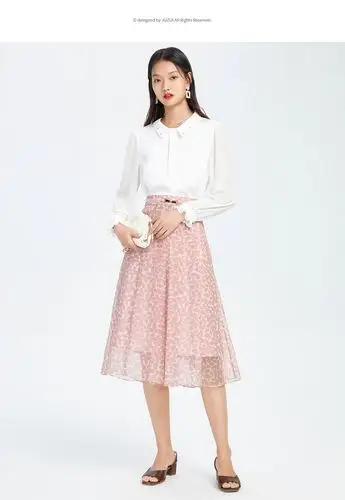 juzui/玖姿2021春季新款雪纺拼接蕾丝钉钻气质长袖女雪纺衫 浅绿 l