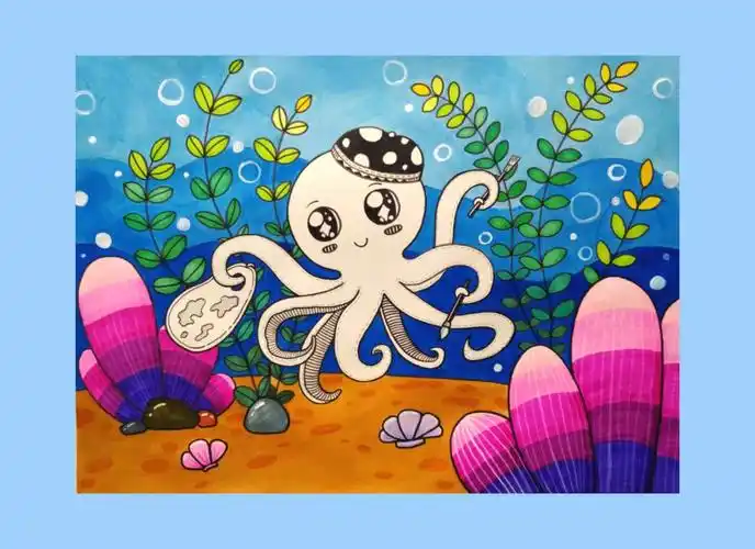 线描章鱼创意画(临摹版)#创意美术  #创意美术儿童画  #儿童画  #儿童