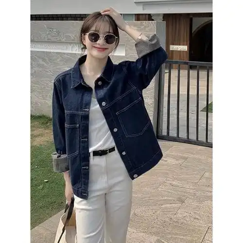 宽松薄款新款牛仔衣上衣潮蓝色牛仔外套女韩版2024春季