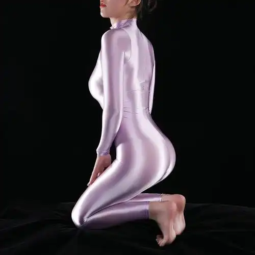 cnmr全包紧身衣高弹力油亮九分连体衣姓感紧身全身衣双头拉链舞台闪亮