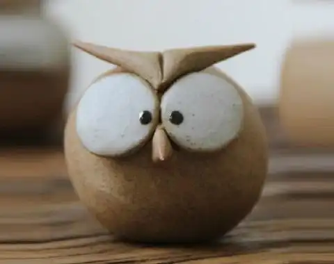手工陶泥猫头鹰家居摆件