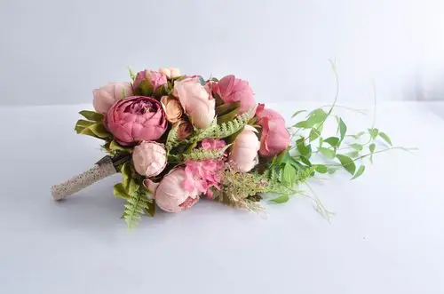 跨境ins 结婚礼新娘手捧花水滴瀑布手捧花欧式清新系仿真牡丹花束