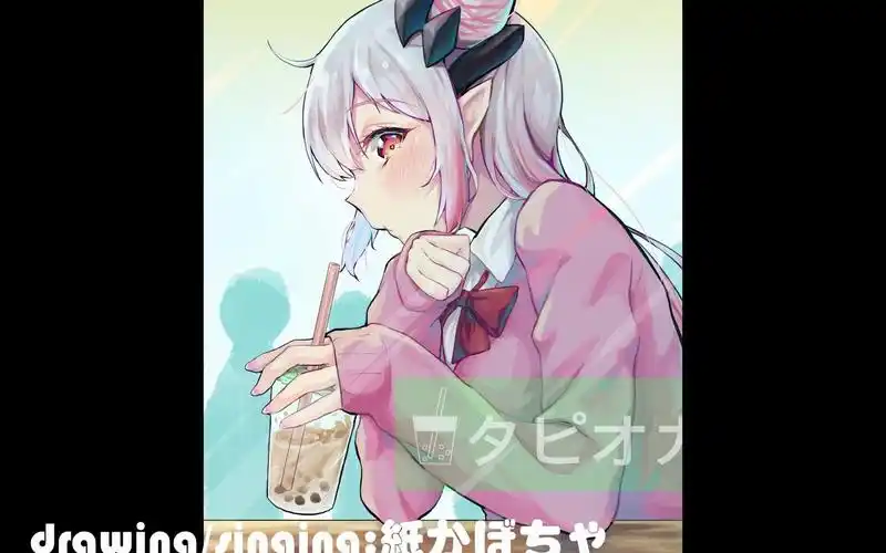 上色喝奶茶的女孩