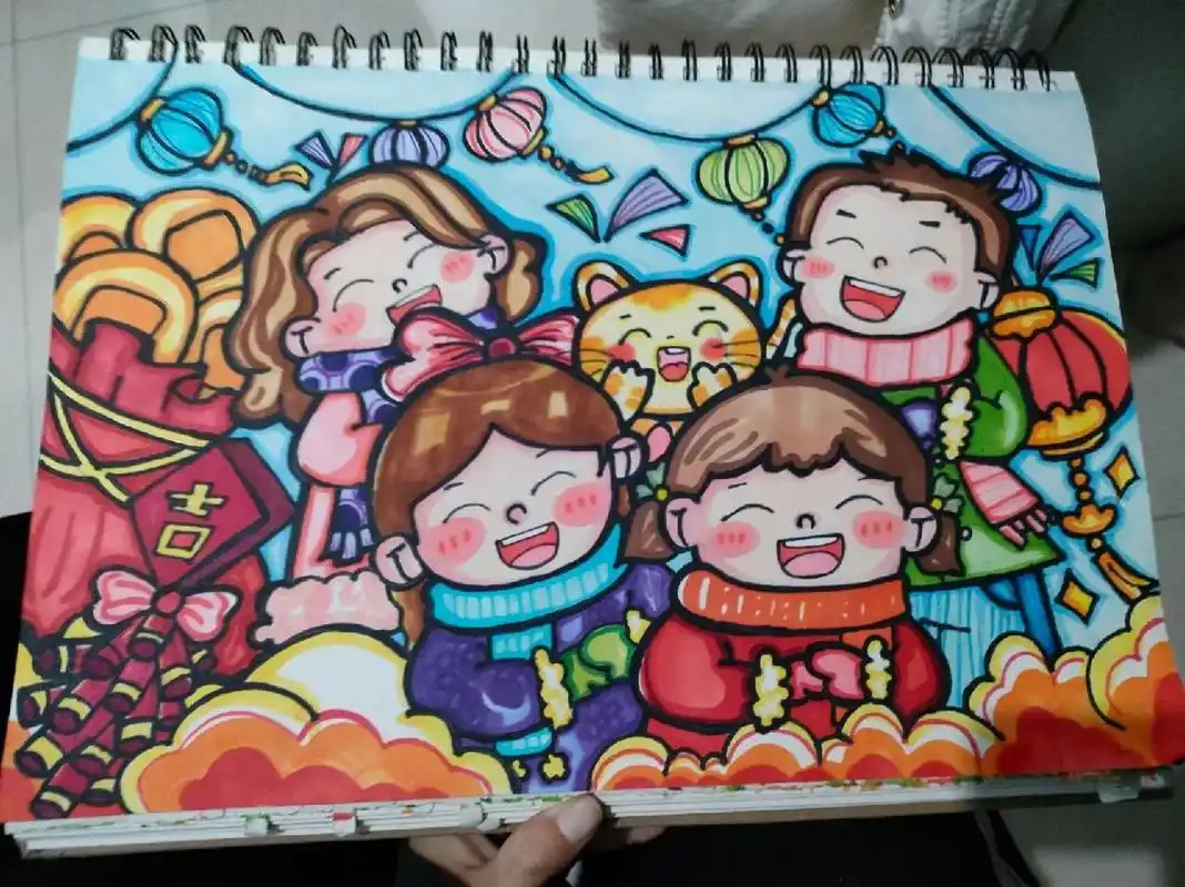 儿童画 第九次作业|相亲相爱一家人|春节|全家福|欢乐节日