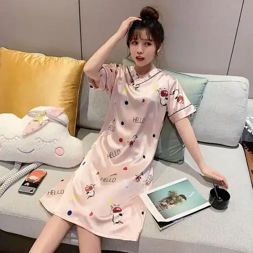 睡裙女夏季冰丝短袖韩版学生可爱宽松夏天大