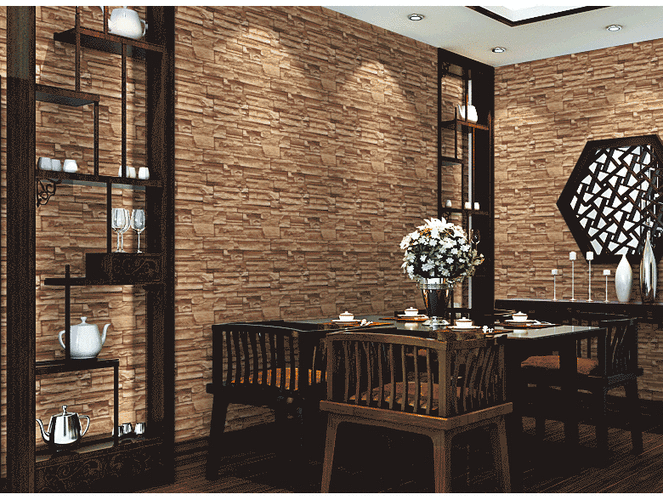 中式茶楼壁纸 仿真青灰色砖红砖纹墙纸 pvc砖头复古客厅卧室背景