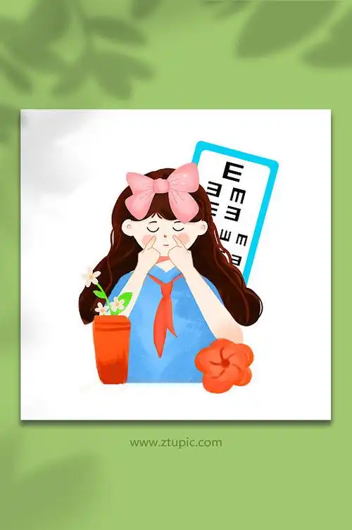 卡通女孩保护视力爱惜眼睛全国爱眼日插画