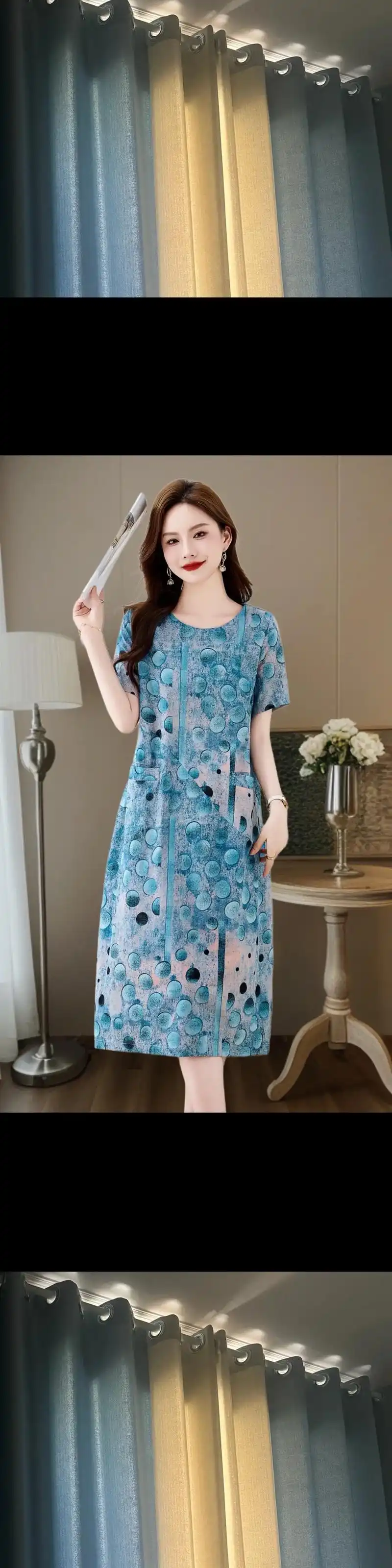 夏季新款 休闲宽松大码妈妈装连衣裙