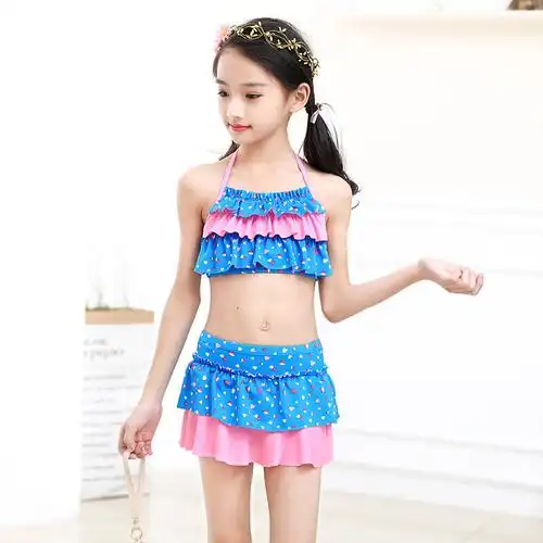 女童泳衣分体裙式中大童小女孩连体游泳衣比基尼