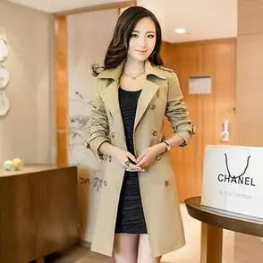 韩版纯棉大衣风衣春秋季女士上衣外套中长款清仓女装双排扣时尚