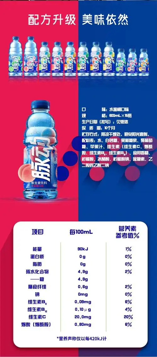 脉动桃子口味运动饮料600ml
