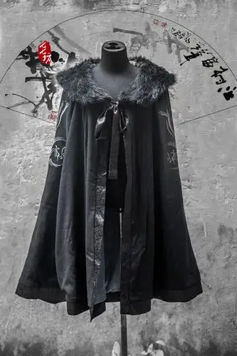 七七坊◆华汉服羊毛秋冬大摆保暖男士大厚毛斗篷披风 景玄款二