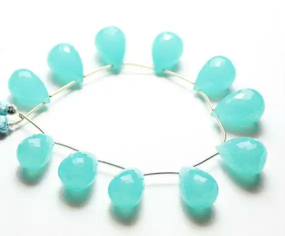 7 inches - 21-18mm pale blue glass chalcedony faceted huge briol