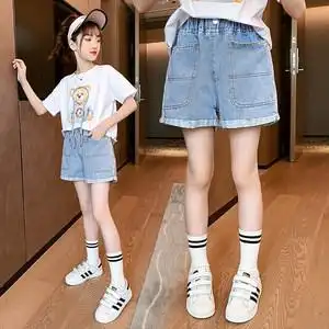 大童牛仔短裤女小学生图片