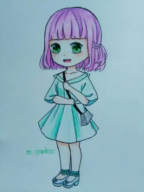手绘 彩铅 q版 女孩