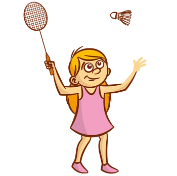 手绘卡通风打羽毛球女孩
