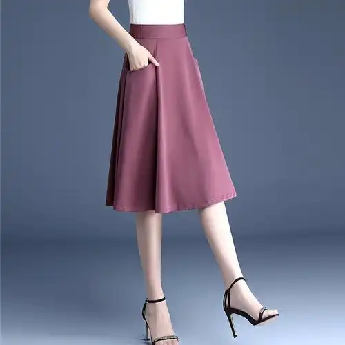 半身赫本冰丝裙子宽松中裙裙女高腰2021字裙半身裙