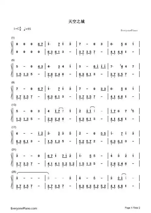 天空之城琴谱拿走不谢