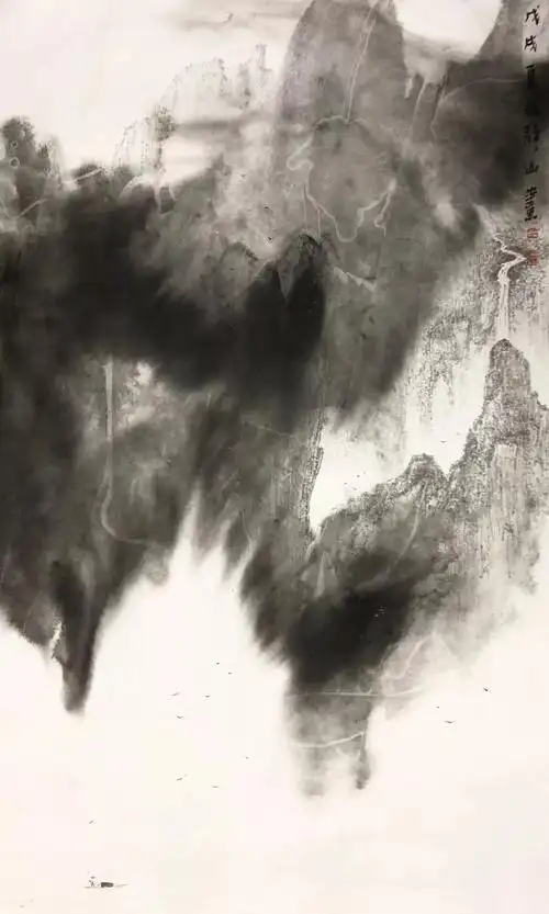 一往无前的大泼墨山水_国画