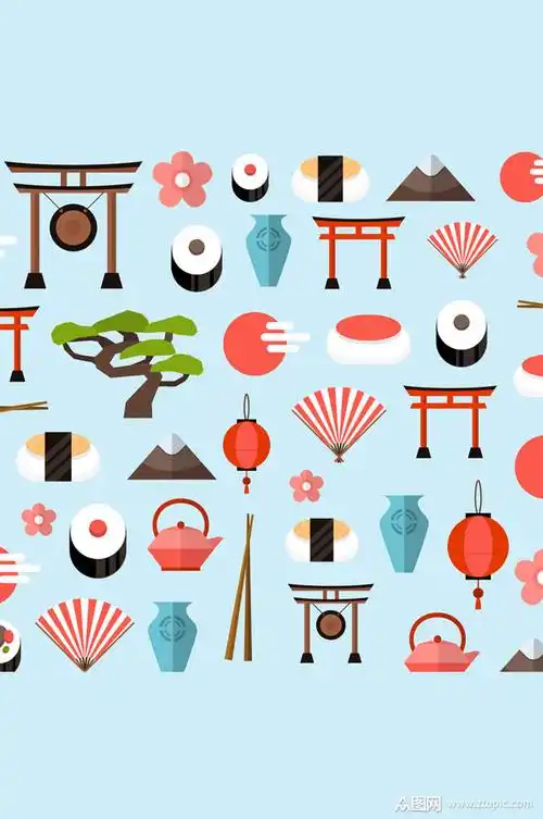 扁平化日本元素无缝背景矢量图素材