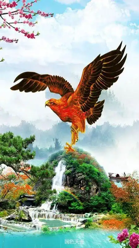 般纵身腾跃迎着逆风振翼翩舞雄鹰迥旋于山崖边长唳遥见起伏的峰峦之巅