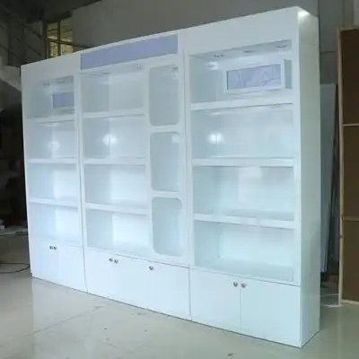 广州烤漆厂家化妆品展柜高柜货架鞋包柜灯箱商场店铺展示柜定做