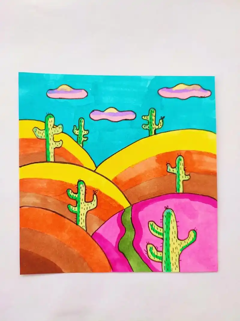 沙漠简笔画##充能计划动漫 #简笔画教程 #马克笔儿童画 # - 抖音