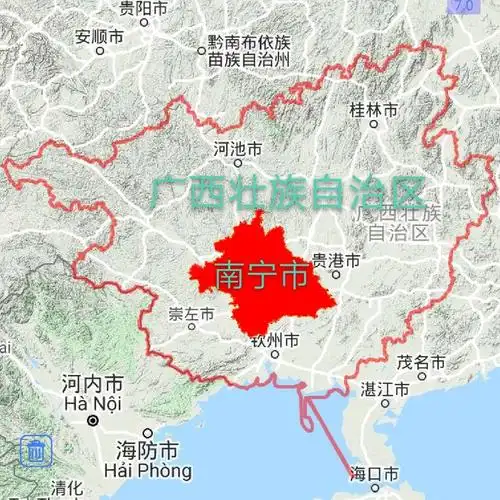 南宁市的地理位置图南宁市地形多样有平地,丘陵,山地.
