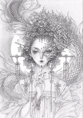 半面妆古风手绘图片素描古风半面妆图片古风素描素描画古风画画古风